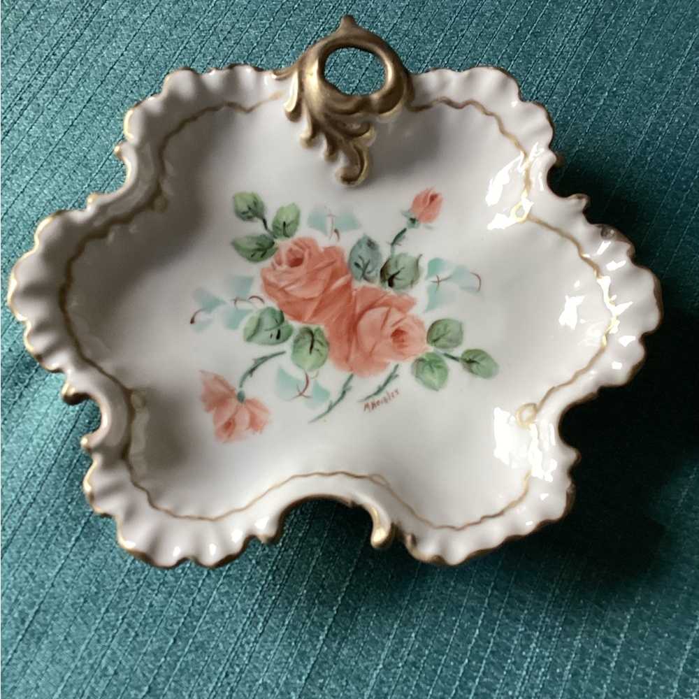 Vintage Porcelain Trinket Dish with Gold Accents